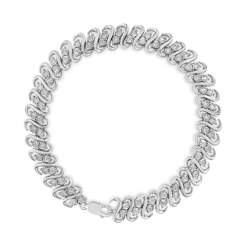 Diamond Double .925 Cttw Clarity) 7.25" 1/2 (I-J Inches Row Sterling Color, S-Link I2-I3 wristband -