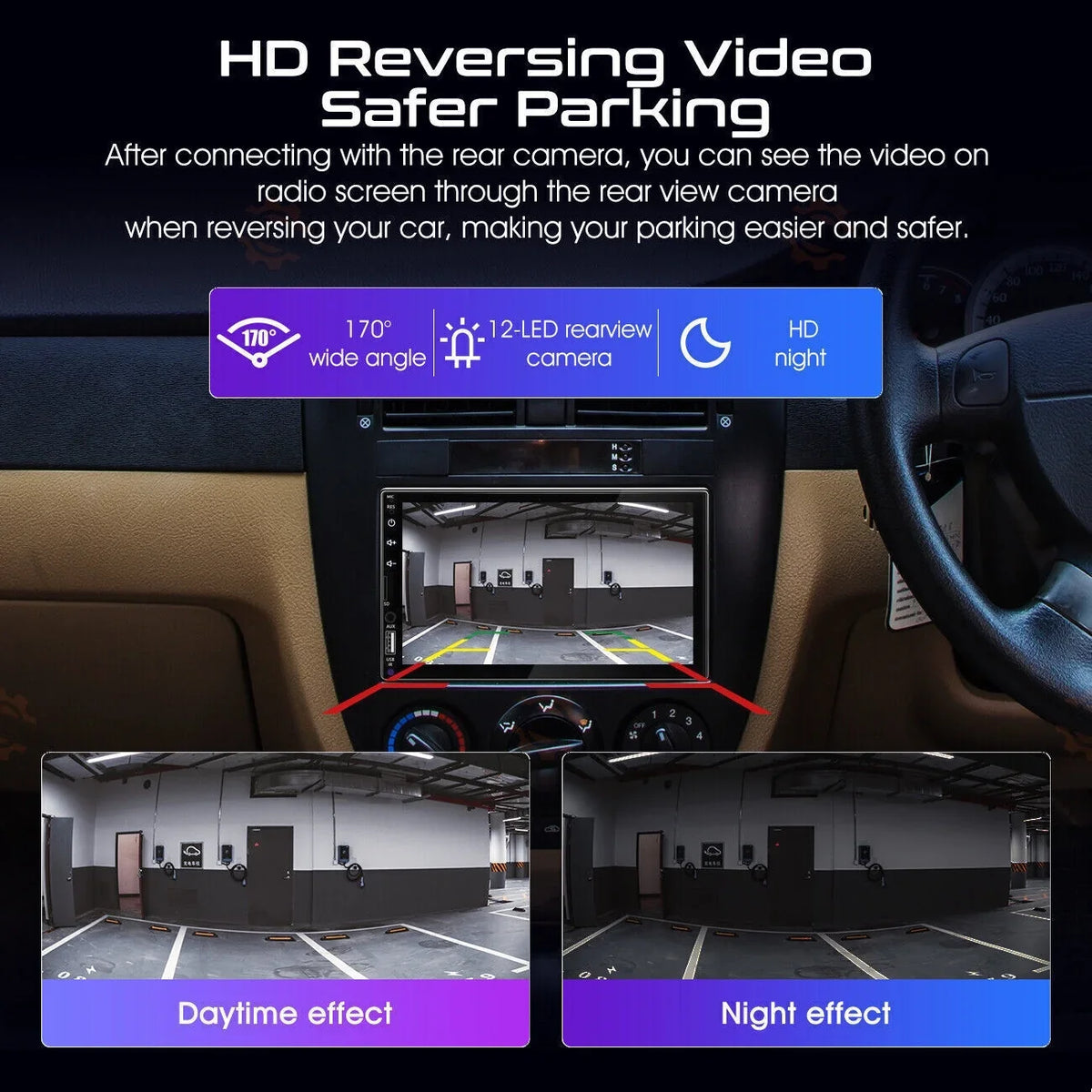 Android/ Touch Player Radio Double Screen 7" Carplay Car 2Din Camera 12LED + Stereo
