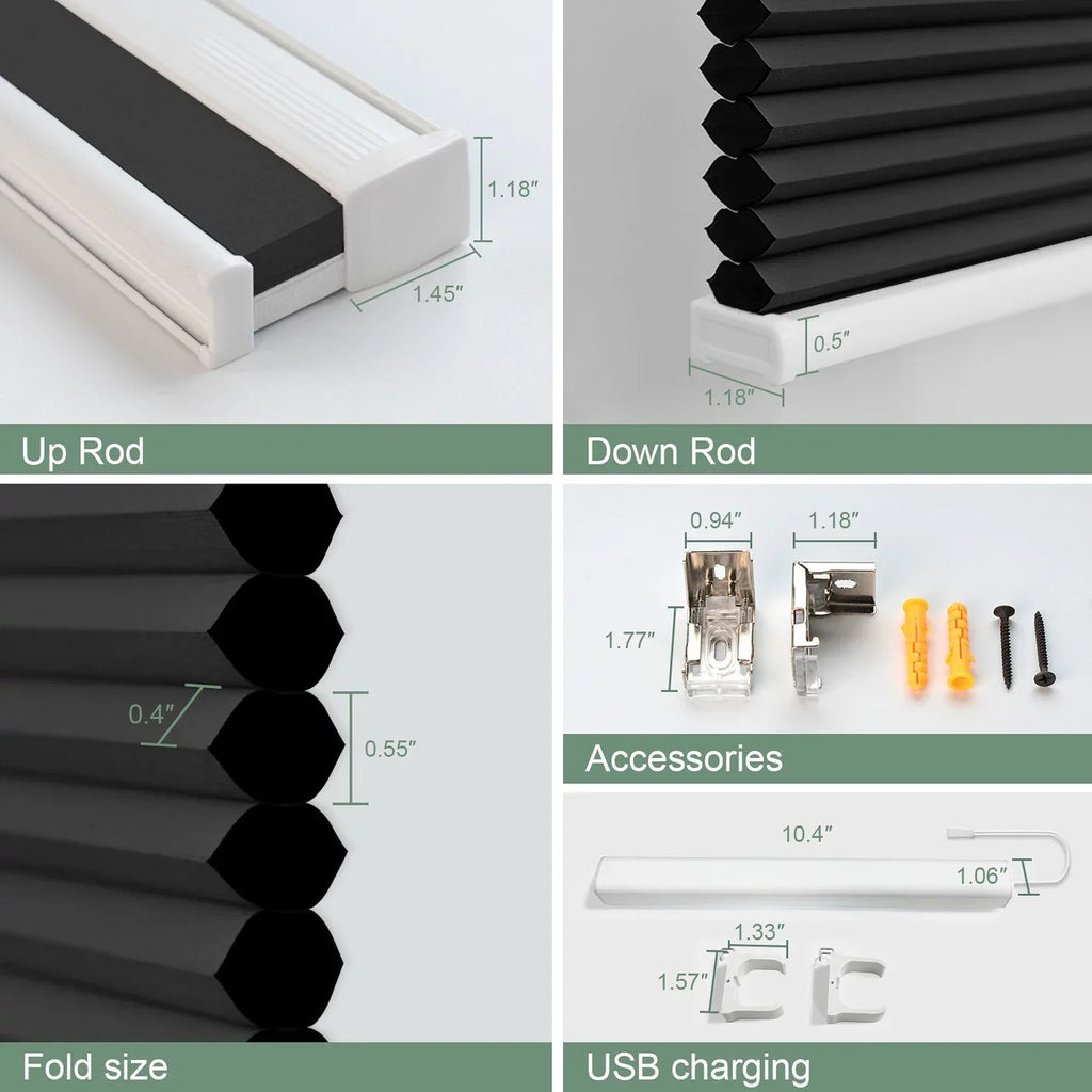 Automatic Blackout Carbon Smart Yoolax Shade Remote Control 72"H) x Blackout Blinds(100% Motorized Cellular Grey,54"W Honeycomb Window