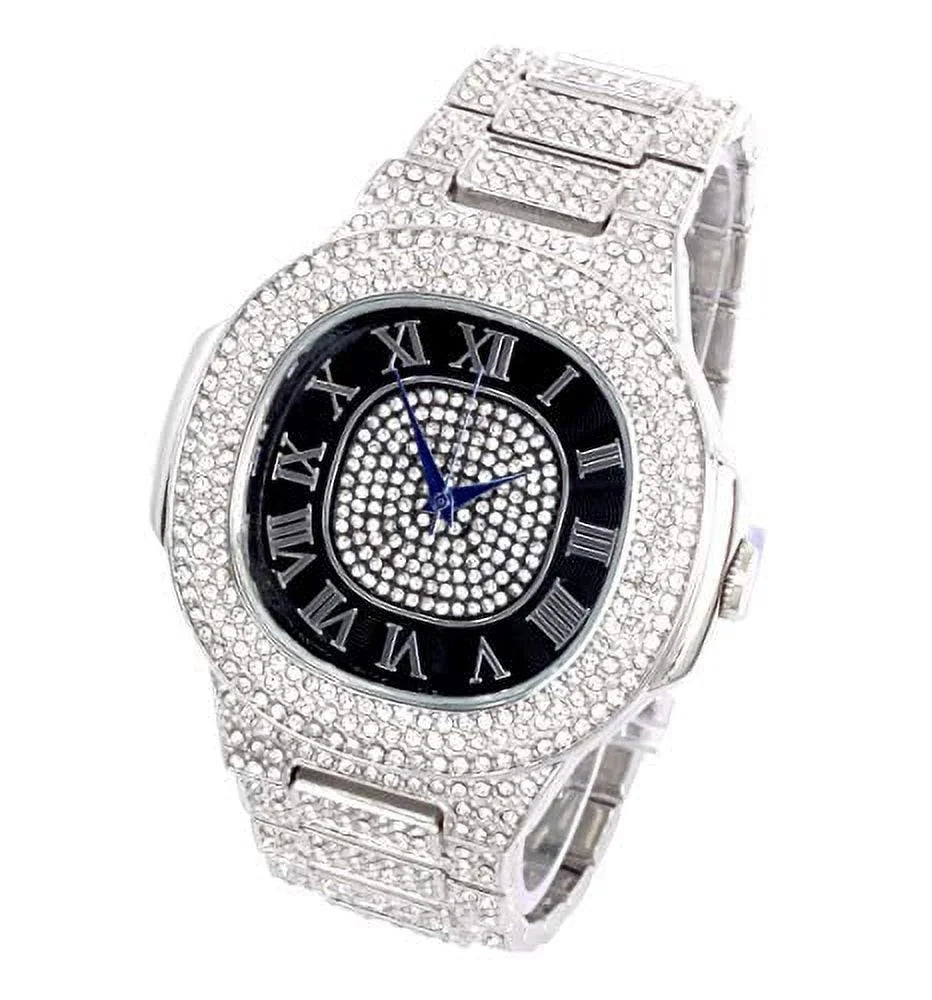 Watch Oblong Black) Mens Out (ST10235SDR# 8475Color Blast Silver - Metal Bling-ed on Color