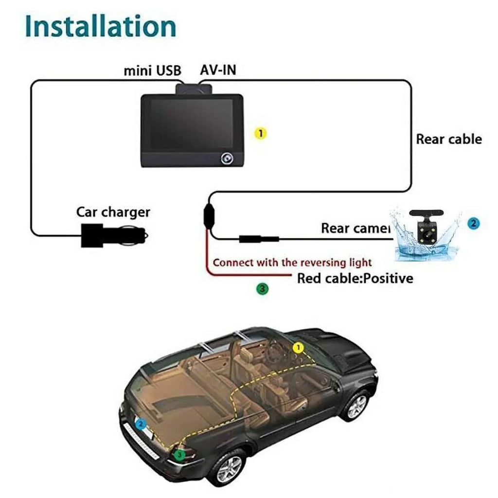 DVR Monitoring HD Car Motion Cam Xhy Video Camera and Driving Recorder G-Sensor, 4" Dual Front/Rear/Built-In 1080P Detection Parking Dash Lens