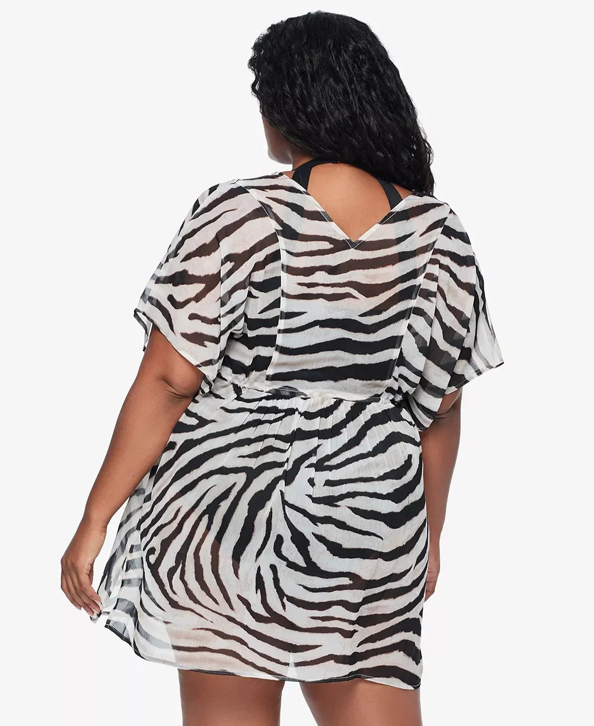 US Plus Ralph Zebra-Print Tunic Cover-up, 2X Lauren Size BROWN