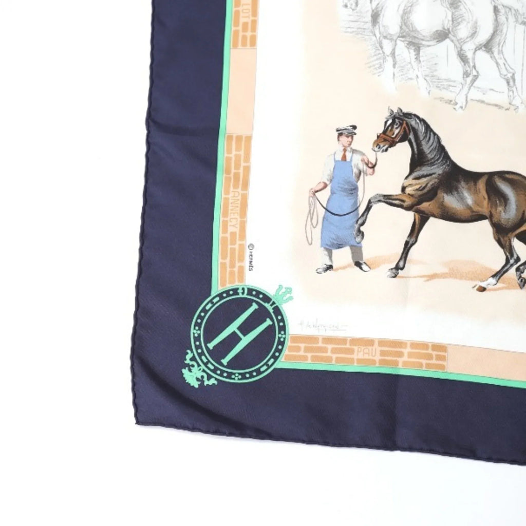 Pre-Owned Navy Hermes HERMES HARAS Scarf LES (Good) NATIONAUX Kare90