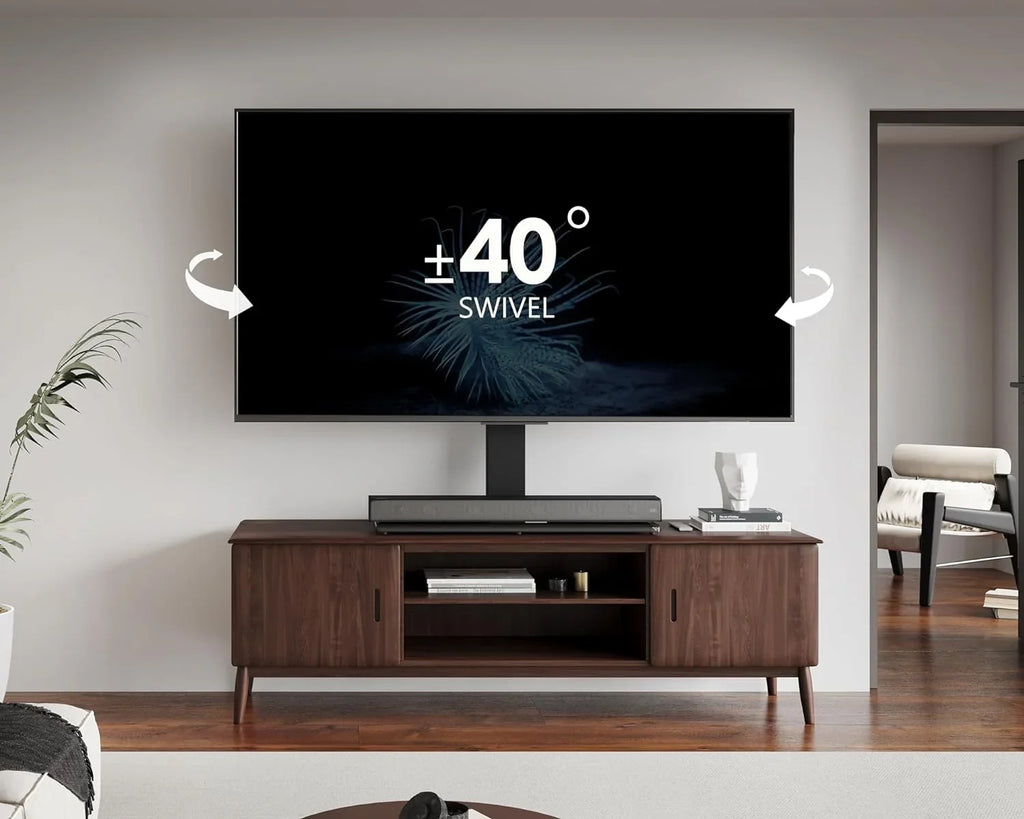 TV 143 TV Mount Screen Height Holds Adjustable Flat Tempered Swivel 85 for Swivel Universal up TV Glass HBBOOMLIFE 50 Stand to Tabletop with Stand/Base to 100 Level lb Degree Base inch 4