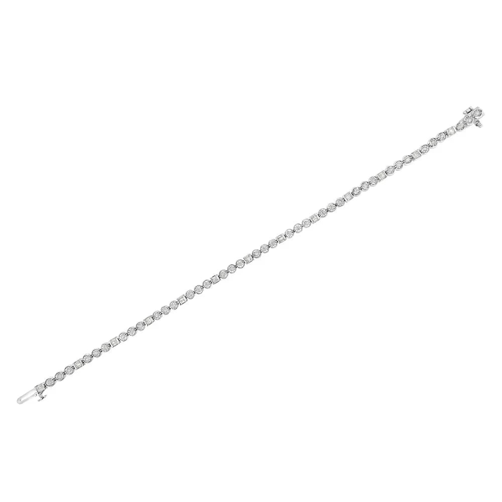 Set - Cttw I3 Color, 1.0 Alternating Round Diamond Miracle 7.25" and Set Link Silver Channel Baguette Clarity) Sterling (I-J wristband .925