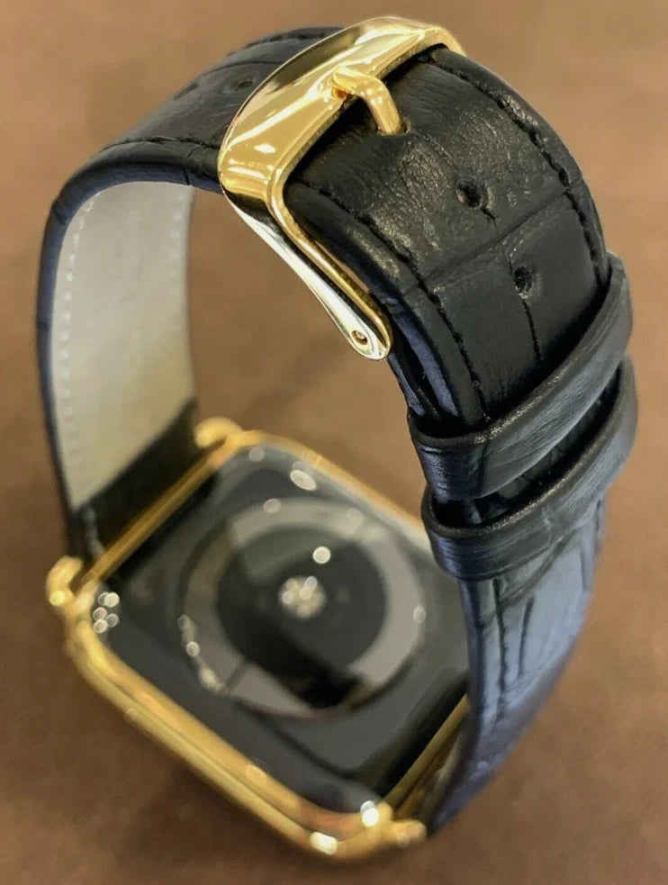 iWatch Black Band Custom Steel Series Stainless 45mm Leather Gold 9 24k