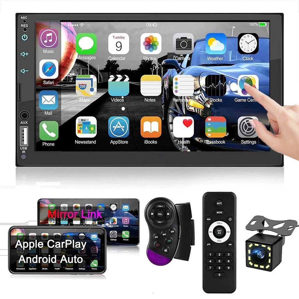 Android/ Touch Player Radio Double Screen 7" Carplay Car 2Din Camera 12LED + Stereo