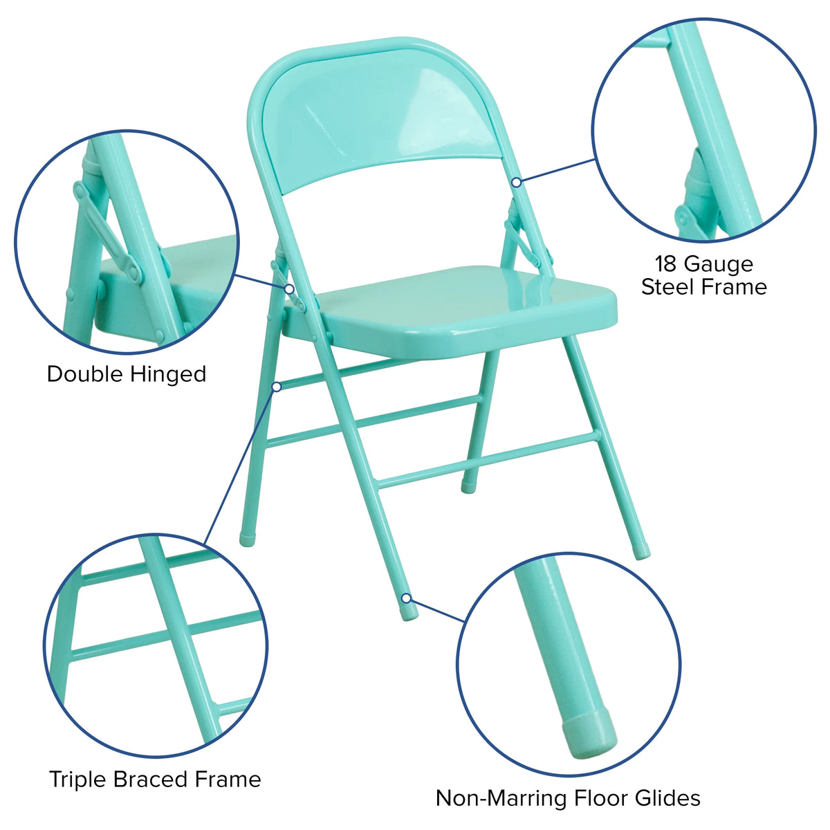 Teal Series Flash Furniture Metal Tantalizing & Hinged Triple Double Chair Folding Braced HERCULES COLORBURST