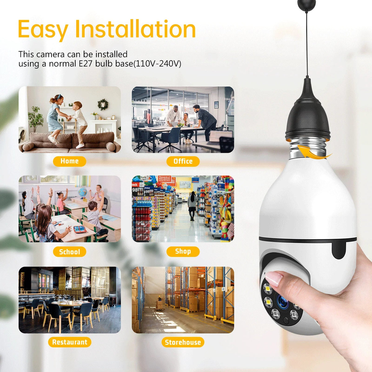 TOGUARD Camera (2PCS) Outdoor, Dome Remote 2.4G Light Night Camera with 1080P Detection Access 2-Way Security Wireless Bulb Wifi 360° E27 Motion Camera IP Vision Color Audio