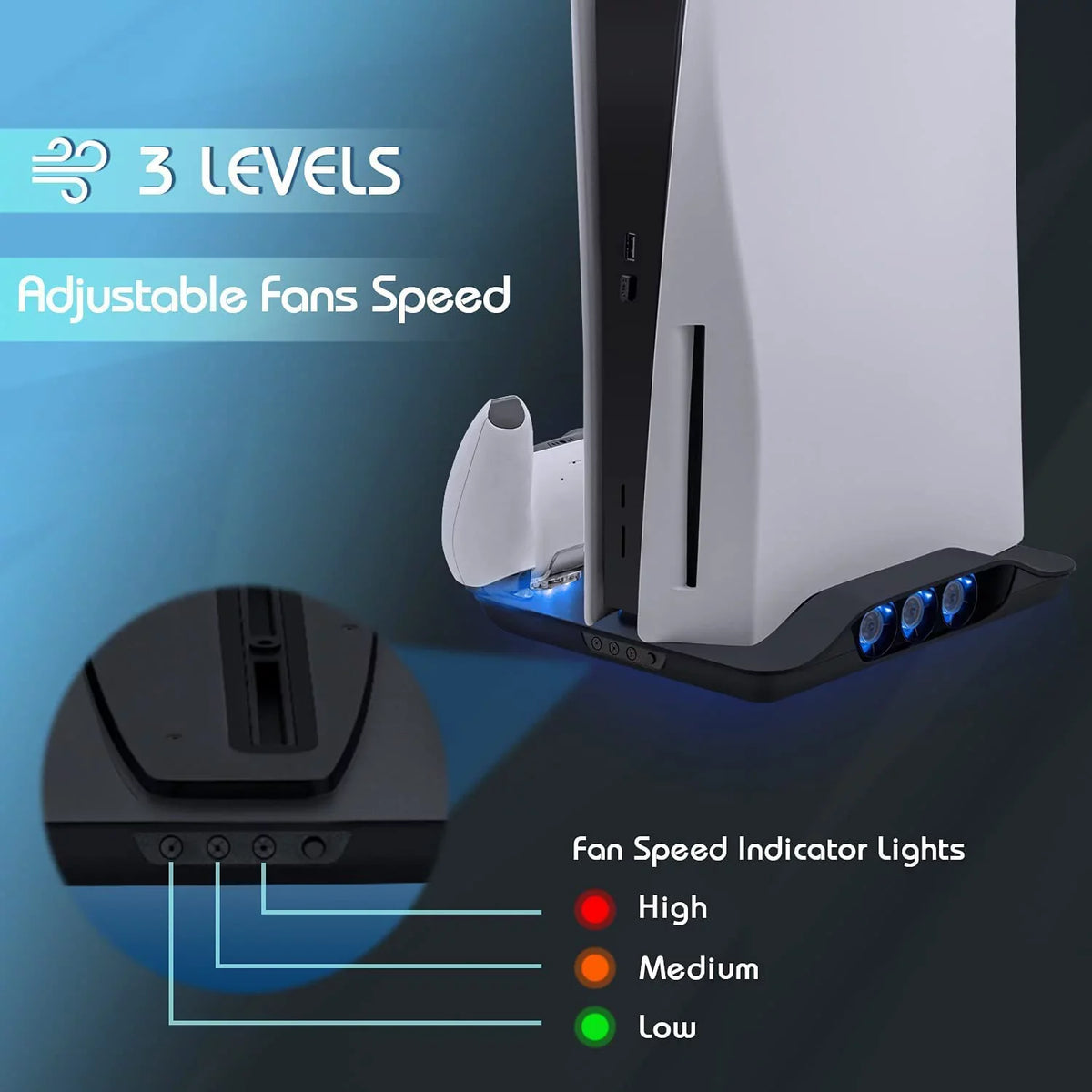 Extra Station Digital Controller Cooling and 5 Playstation and Ports USB and with Edition Dock for PS5 Cooler Station Console, UHD Dual for Fan Charger Charging