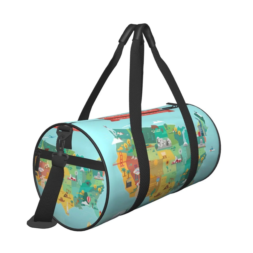 Travel Map USA Coaee Tourist Sports Luggage Pocket Compartment Bag Capacity Bag Bag with Large Gym and Waterproof Cylinder