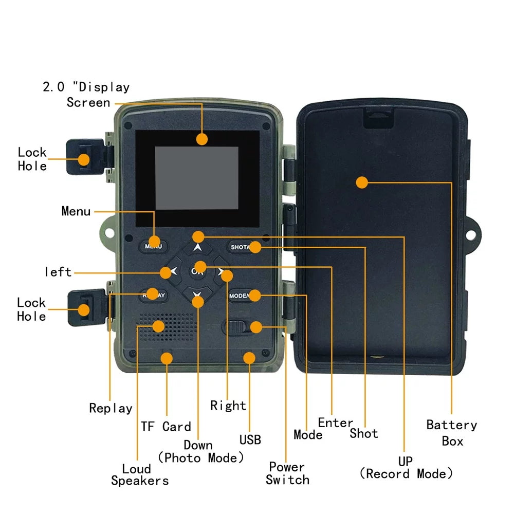 IP66 Use Hunts Camera Color TFT Inch 1080P 2.0 Detection Day Camera Night-Visions Field Night Outdoor Waterproof Display Trail 32MP Camera Infrared