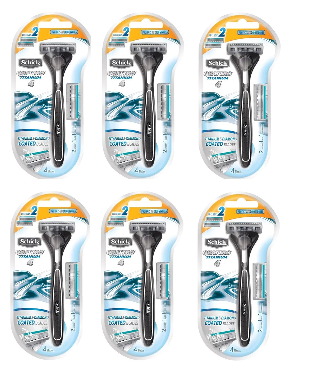 Quattro & 2 Cartridges Schick Eyebrow + Trimmer 1 of (Pack Blades, Coated 6) Count Razor Cartridges, Razor, Titanium 3