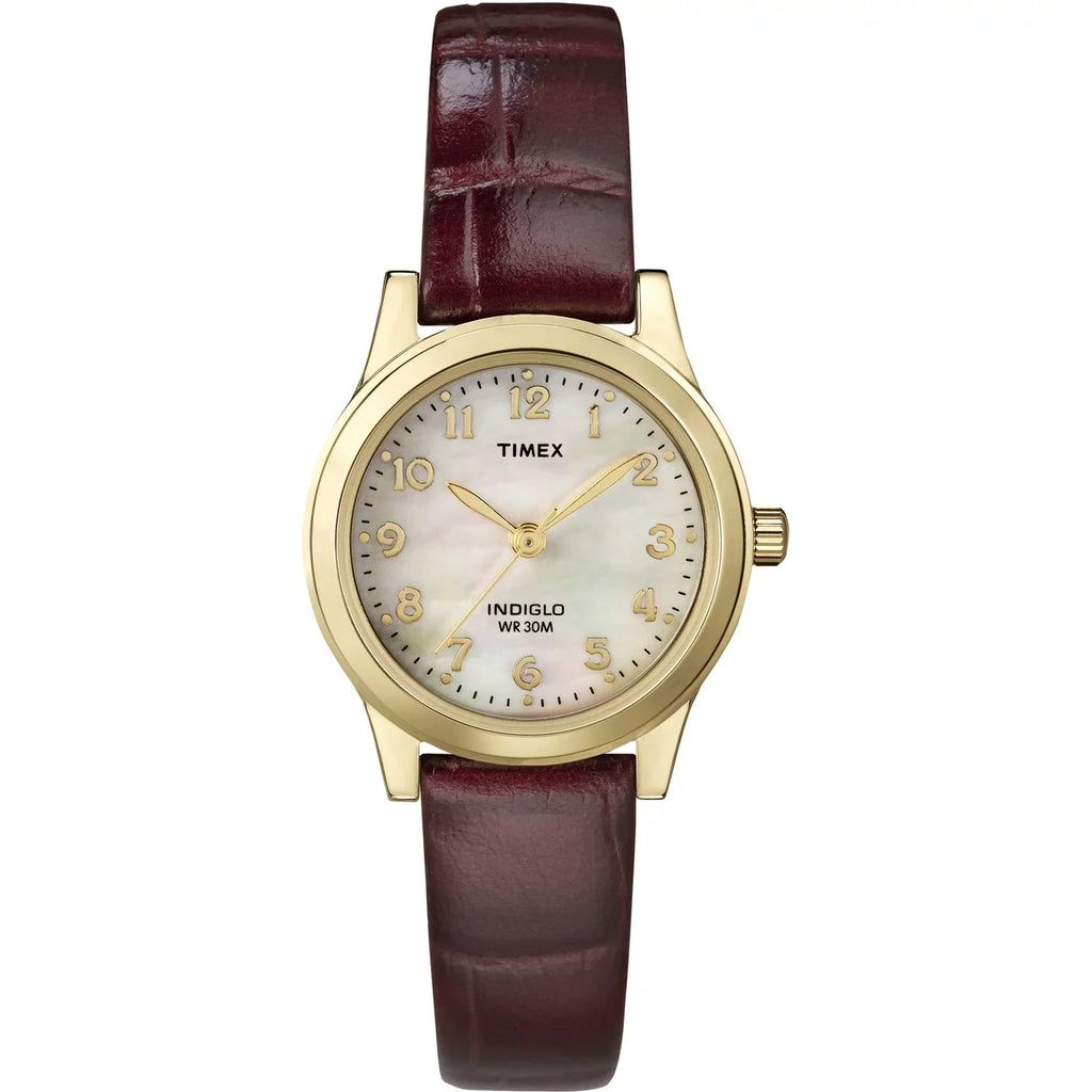 Leather Gold/Burgundy/MOP Timex Essex Dress Avenue Watch, 25mm Women's Strap