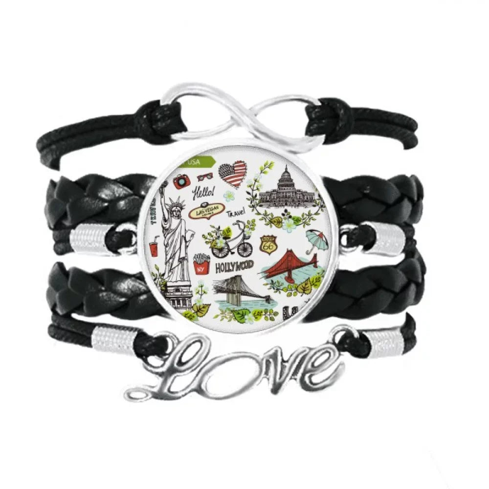 USA Leather White Rope Twisted Accessory Graffiti wristband Wristband Love Knitting House Liberty Spring
