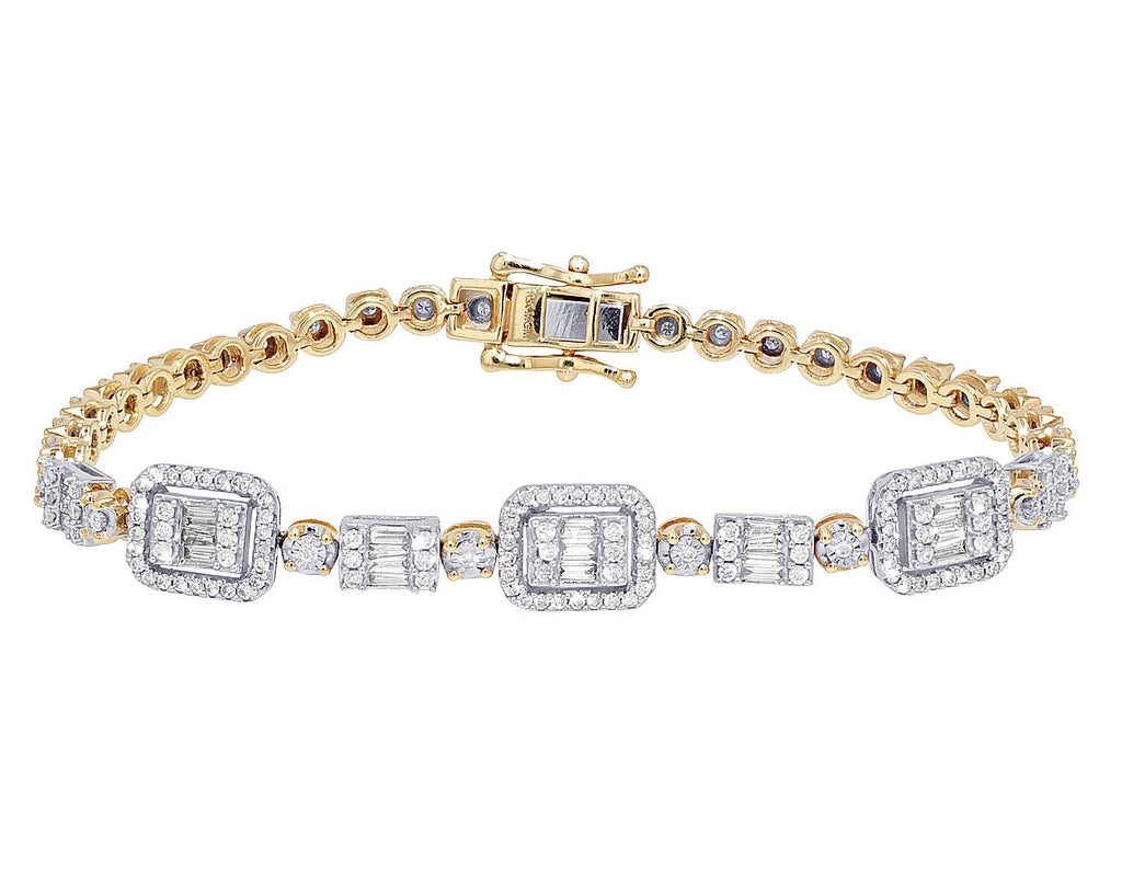 3MM CT Illusion Yellow-White Cluster Halo Set Diamond Toni Gold n Baguette wristband 7" 1.30