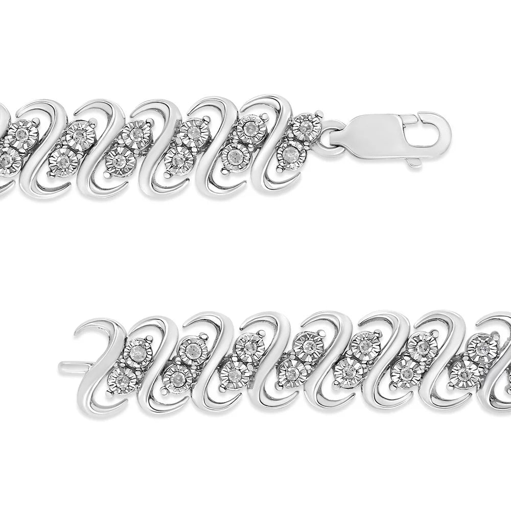 Diamond Double .925 Cttw Clarity) 7.25" 1/2 (I-J Inches Row Sterling Color, S-Link I2-I3 wristband -