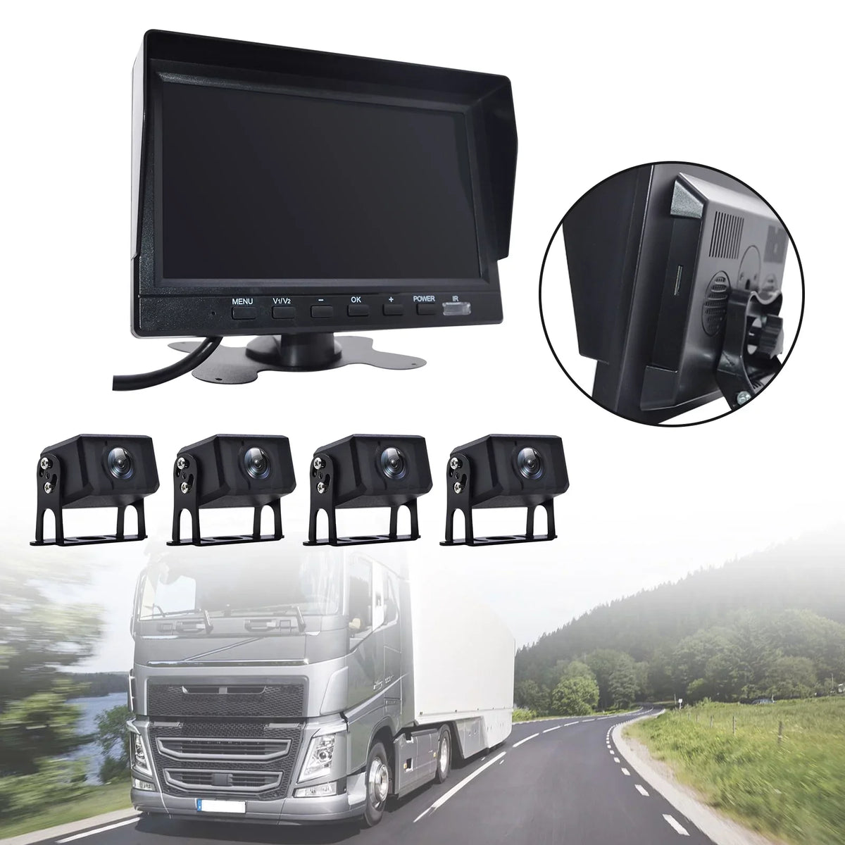 for DVR Monitor Video Camera Bus+4 Backup Driving Rear Truck 7" View RV Recorder B