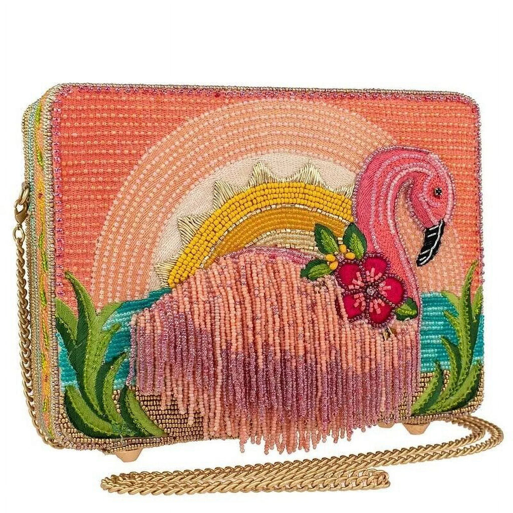 Multi New Pink Mary Flamingo Tropics Frances Beaded Bag Handbag Crossbody