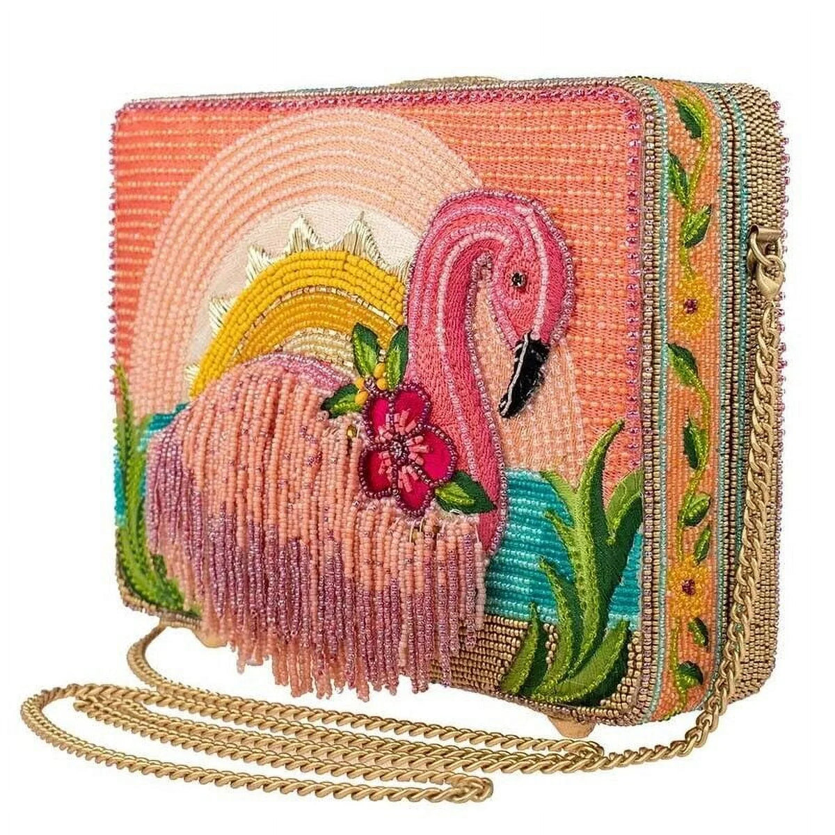 Multi New Pink Mary Flamingo Tropics Frances Beaded Bag Handbag Crossbody