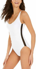 Trim 14 Piece One White, Mesh White Ruched Size DKNY Swimsuit,