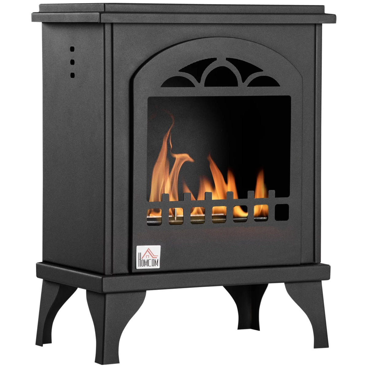 9.75" 470 Ethanol Fireplace, 3 0.4 Stove Gal HOMCOM Ft., Sq. Hours, to Black Heater Freestanding Burns up Max