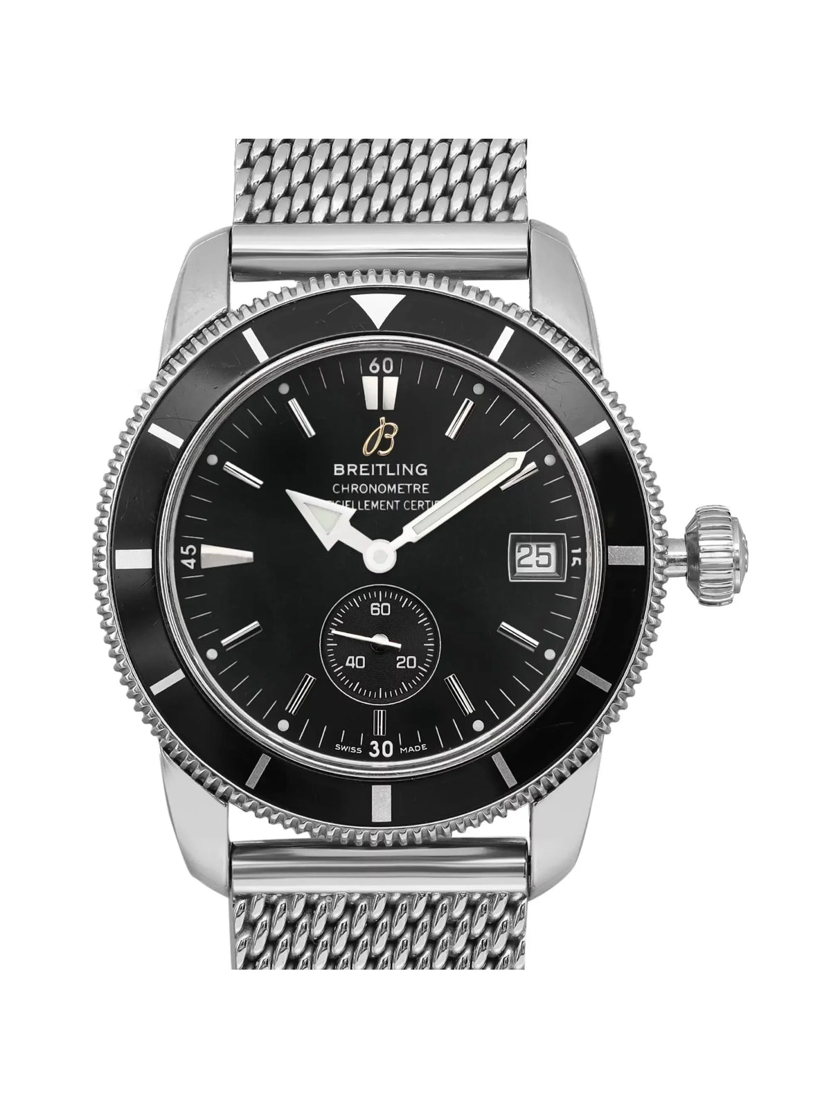 Heritage Steel A3732024-B869SS Mens Breitling Watch 38mm Black SuperOcean Dial