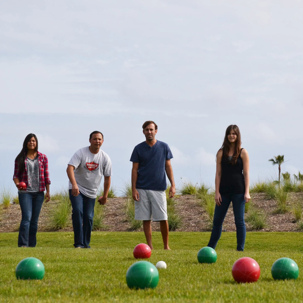 8 Regulation Set with Pallino, and Balls, Case 100mm Rope GoSports Bocce Measuring