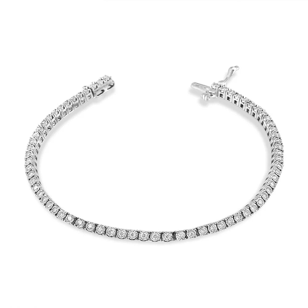 Gold wristband Round-Cut White 7" VS2-SI1 Cttw Miracle Illusion Set Lab 1.0 Size Grown (F-G Color, Clarity) 14K Diamond Tennis