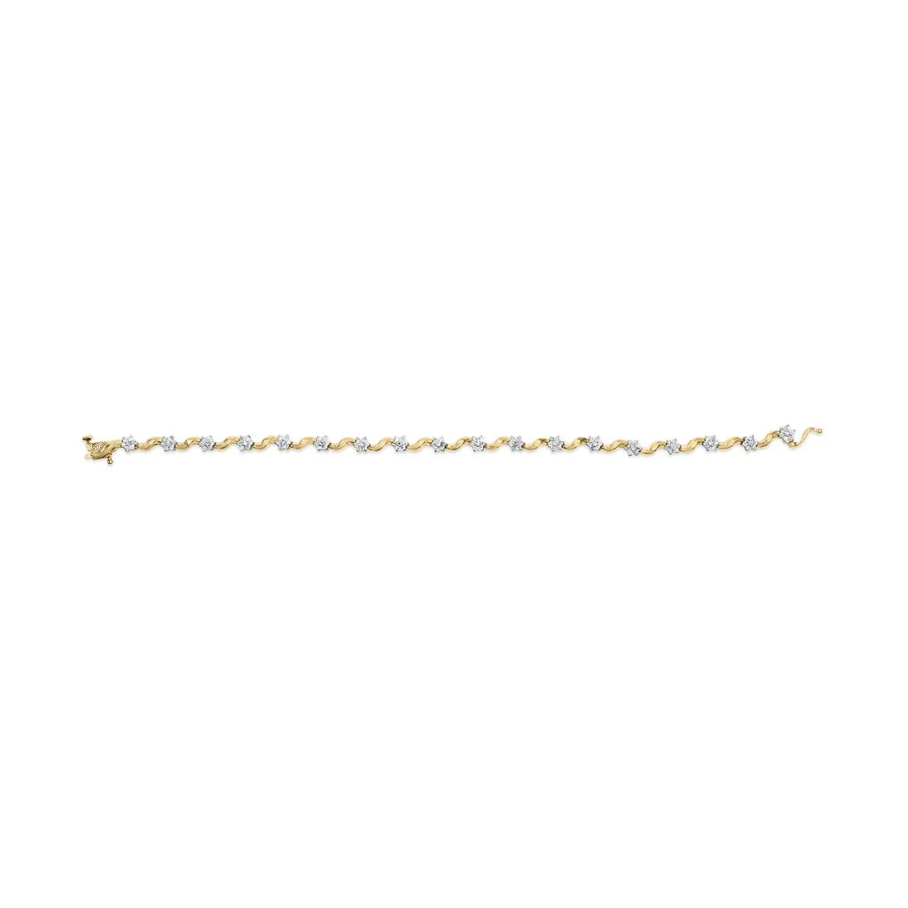 Yellow Clasp 1.00 S-Link Womens Diamond 10k 7.50" Color, Prong Haus Floral Cut of Cttw I2-I3 Box Brilliance (I-J wristband Gold Clarity) Round