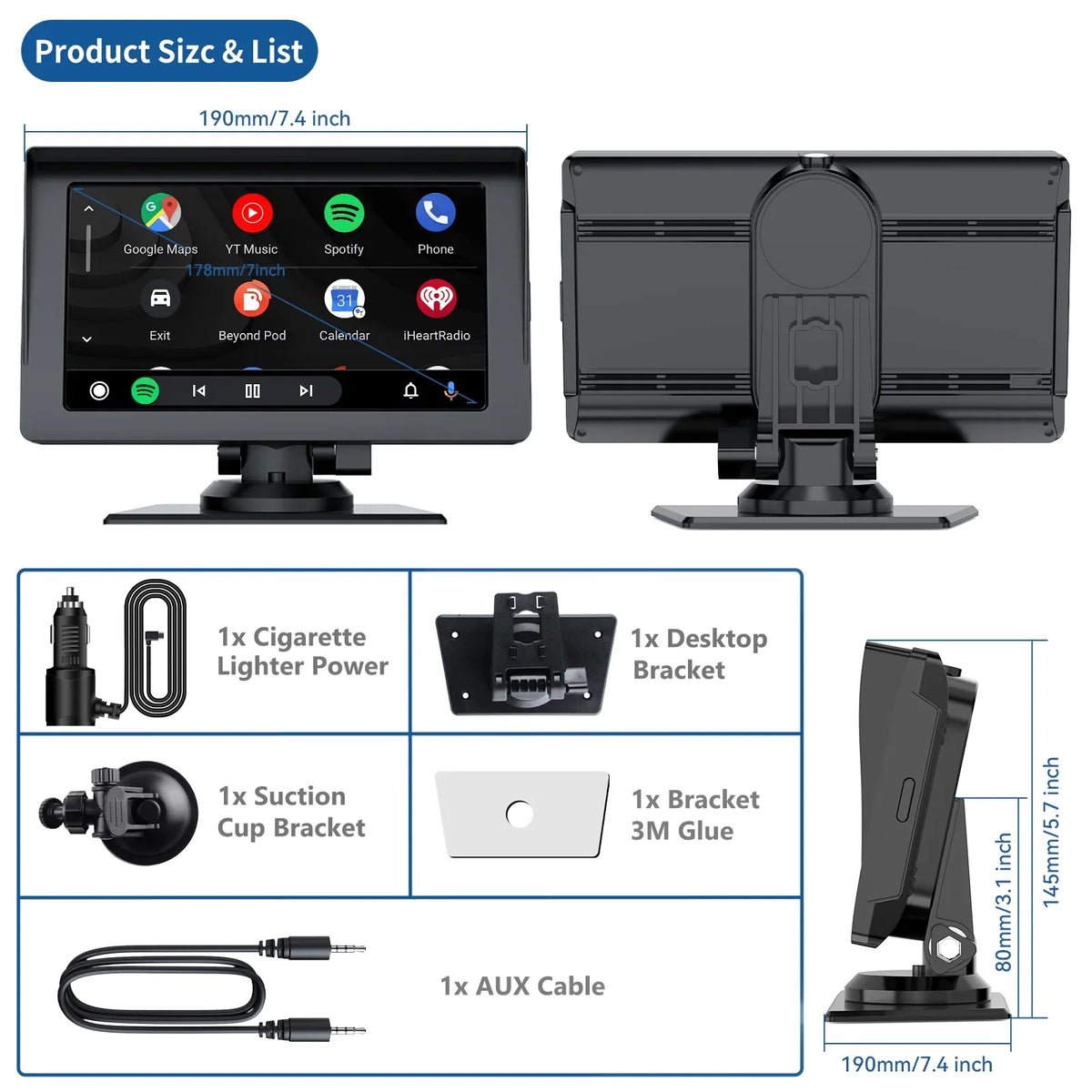 Auto,Bluetooth,FM, Touchscreen Car Camera,HD GPS Video,Car Navigation Reverse Stereo Wireless Portable Car LAMTTO Inch Audio Carplay,1080P with Receivers Siri with 7 Portable Airplay,Android