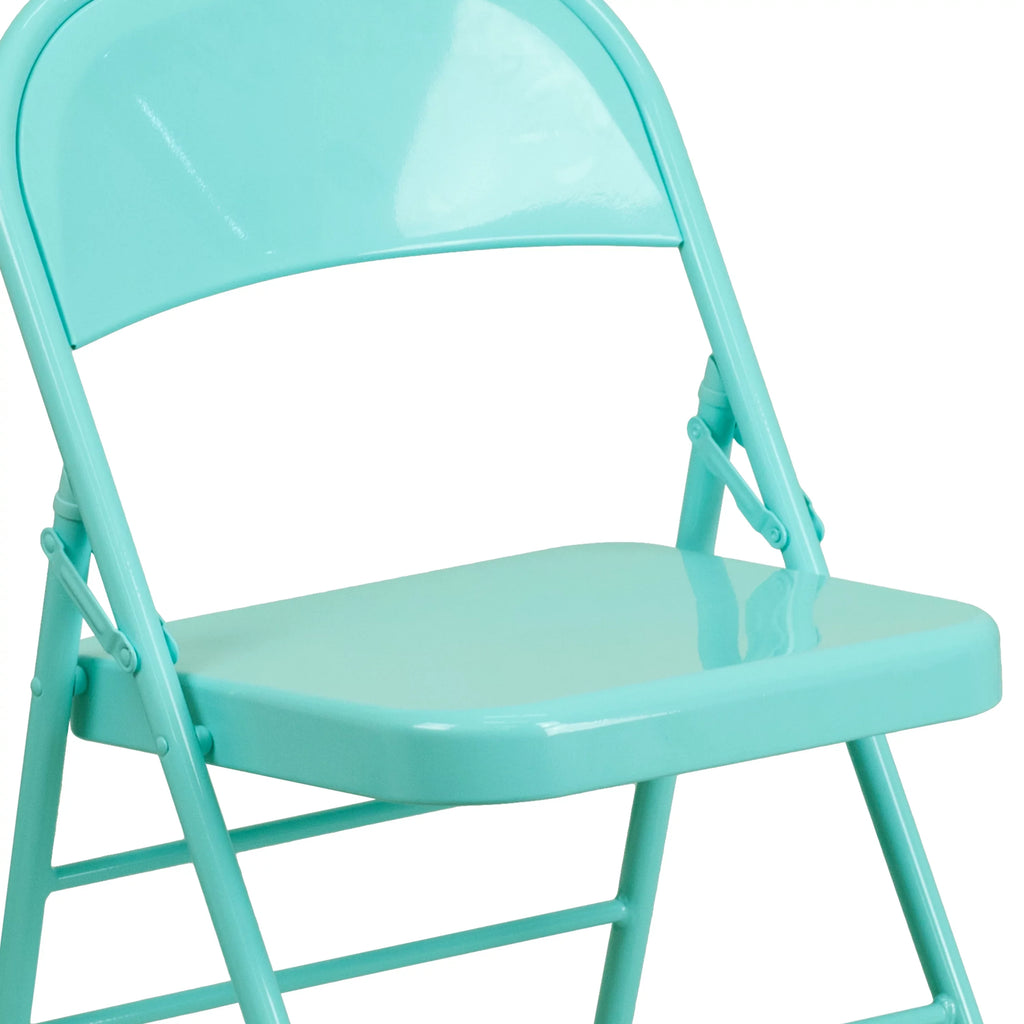 Teal Series Flash Furniture Metal Tantalizing & Hinged Triple Double Chair Folding Braced HERCULES COLORBURST