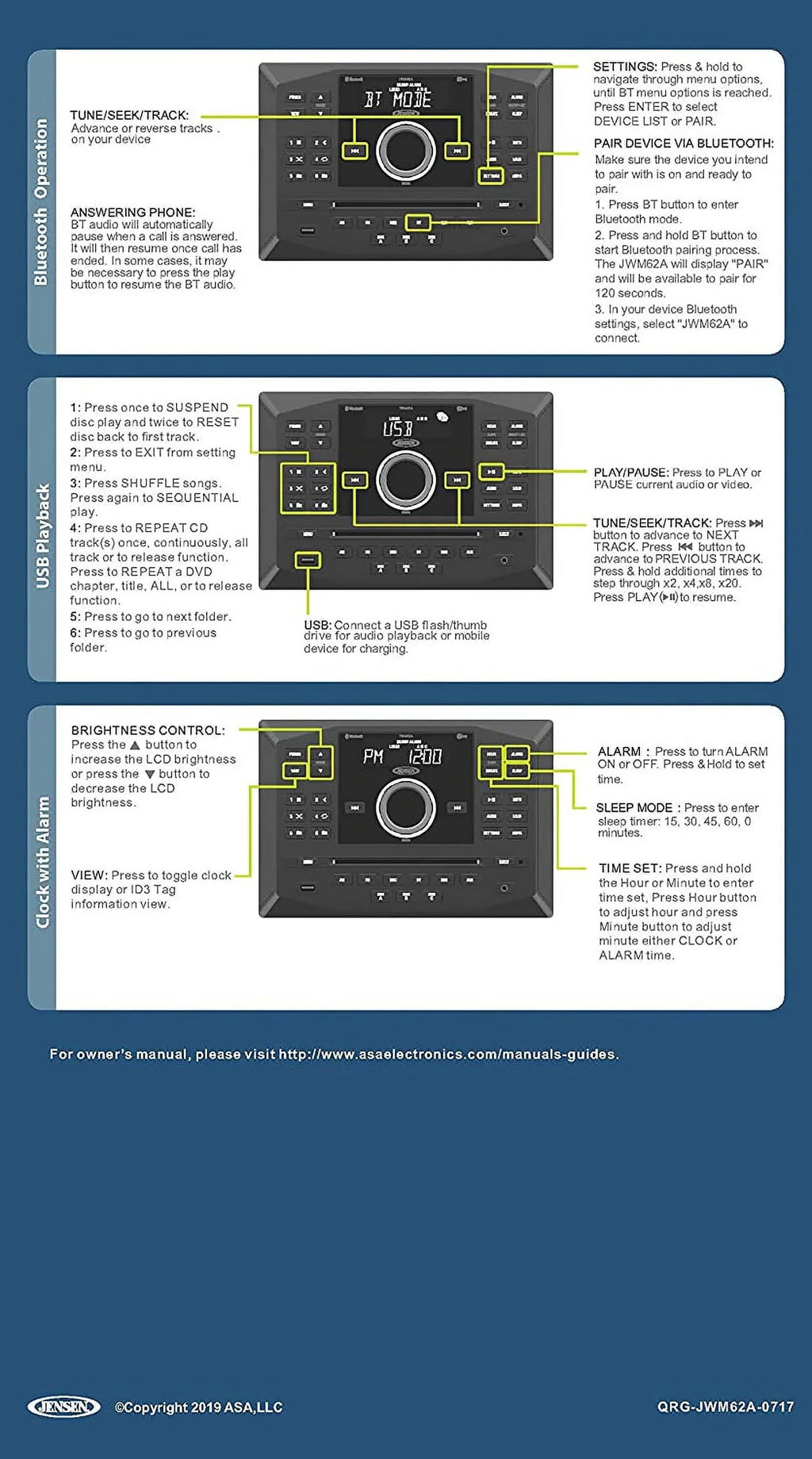 App Am Usb Fm Dvd Ready Cd W/ Bluetooth Jwm62a Wallmount Aux App Jensen Stereo