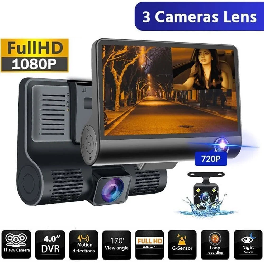 DVR Monitoring HD Car Motion Cam Xhy Video Camera and Driving Recorder G-Sensor, 4" Dual Front/Rear/Built-In 1080P Detection Parking Dash Lens