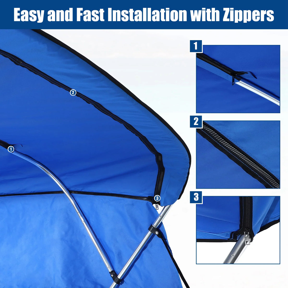 4Bow With Blue Top Bimini Unique Side Detachable Canvas Bargains 8'Lx54"Hx67"-72"W Blocks