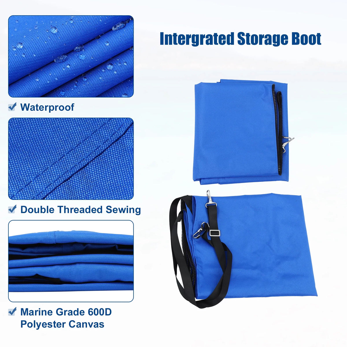 Bargains 600D with Blue 8'L Side x Unique Storage Bow Cover Top Canvas 4 Detachable Boot Blocks Bimini x 54"H 67"-72"W