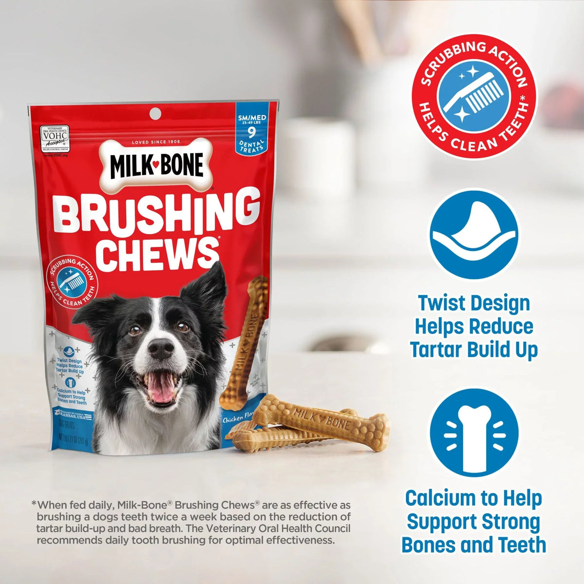 Per Brushing Treats, Milk-Bone Oz. Dental Small/Medium, 25 Chews Dog 19.6 Daily Bag, Bones Bag