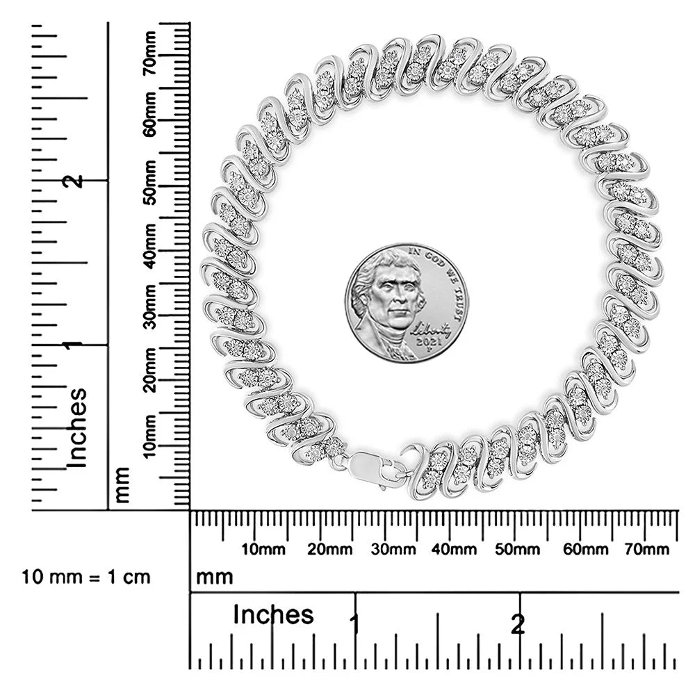 Diamond Double .925 Cttw Clarity) 7.25" 1/2 (I-J Inches Row Sterling Color, S-Link I2-I3 wristband -