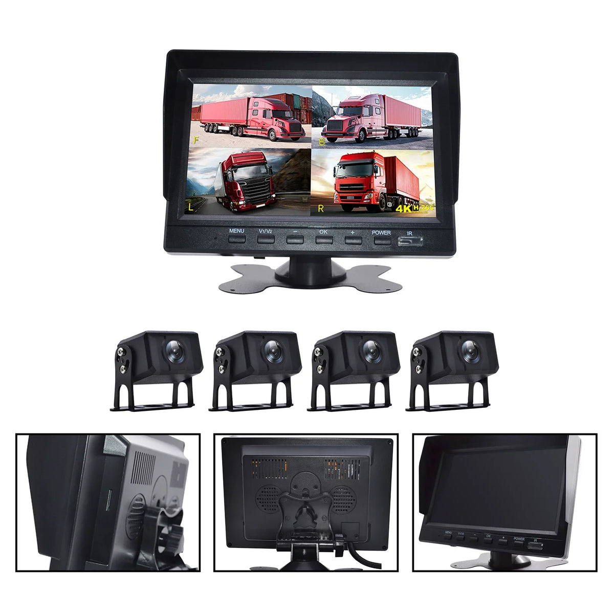 for DVR Monitor Video Camera Bus+4 Backup Driving Rear Truck 7" View RV Recorder B