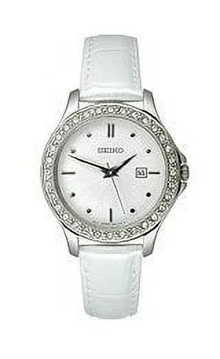 Brushed Women's Silver-Tone #SXDF93 Watch Leather Dial Seiko