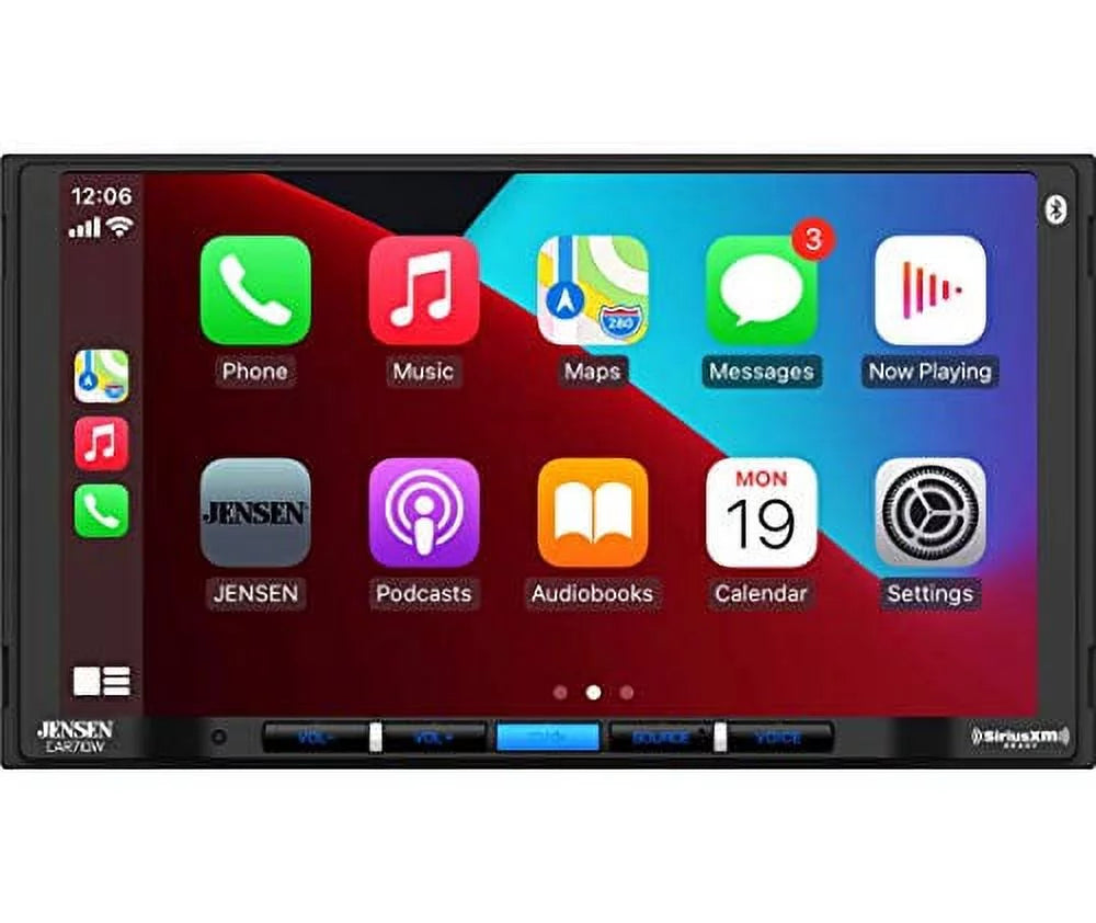 CAR710W SiriusXM-Ready Auto Wireless with l Wired Wireless Jensen and | l Multimedia CarPlay Mechless Bluetooth l Wired Receiver 7” Android Input Charging USB and with Built-in