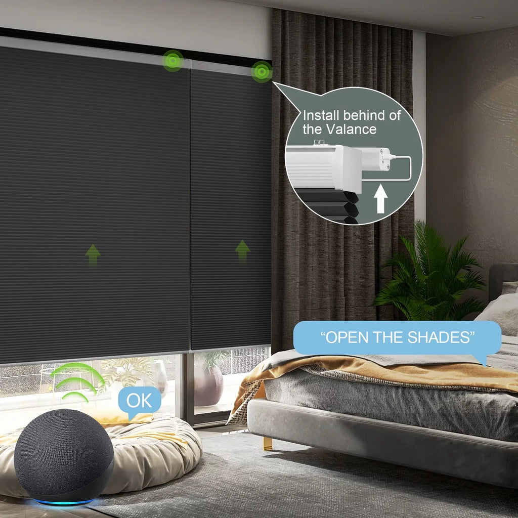 Automatic Blackout Carbon Smart Yoolax Shade Remote Control 72"H) x Blackout Blinds(100% Motorized Cellular Grey,54"W Honeycomb Window