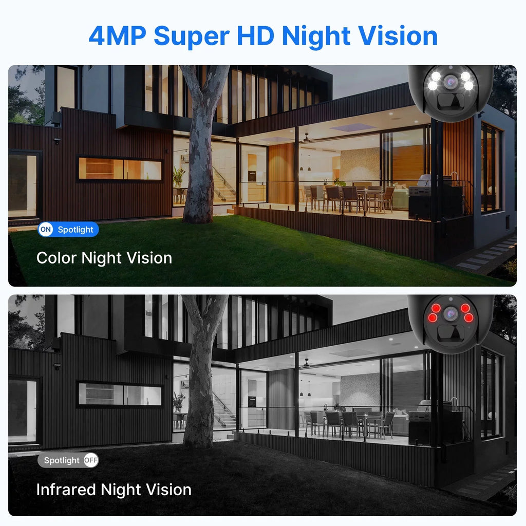 zoom,2-Way View digital Vision,Spotlights,SD Night Security Camera,360 Detection Pan/Tilt,8X Rechargeable Slot,Smart Card Solar AI Hiseeu Wireless 2K/3MP Battery Audio,Color