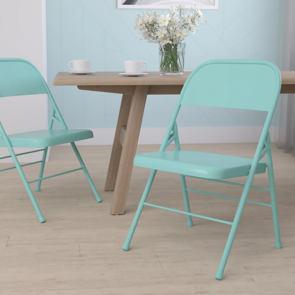 Teal Series Flash Furniture Metal Tantalizing & Hinged Triple Double Chair Folding Braced HERCULES COLORBURST