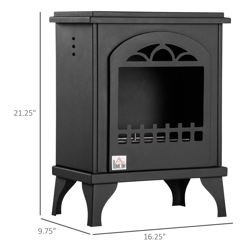 9.75" 470 Ethanol Fireplace, 3 0.4 Stove Gal HOMCOM Ft., Sq. Hours, to Black Heater Freestanding Burns up Max