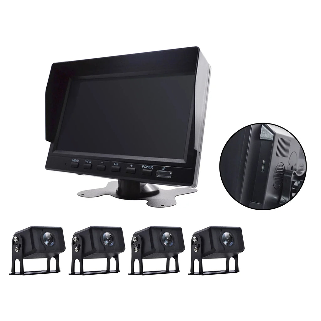 for DVR Monitor Video Camera Bus+4 Backup Driving Rear Truck 7" View RV Recorder B