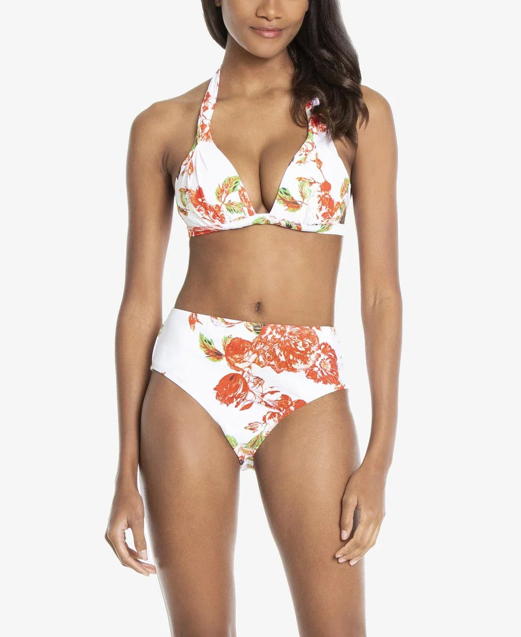Rachel FLORAL Roy Halter Medium Bikini Swim WHITE Top, US