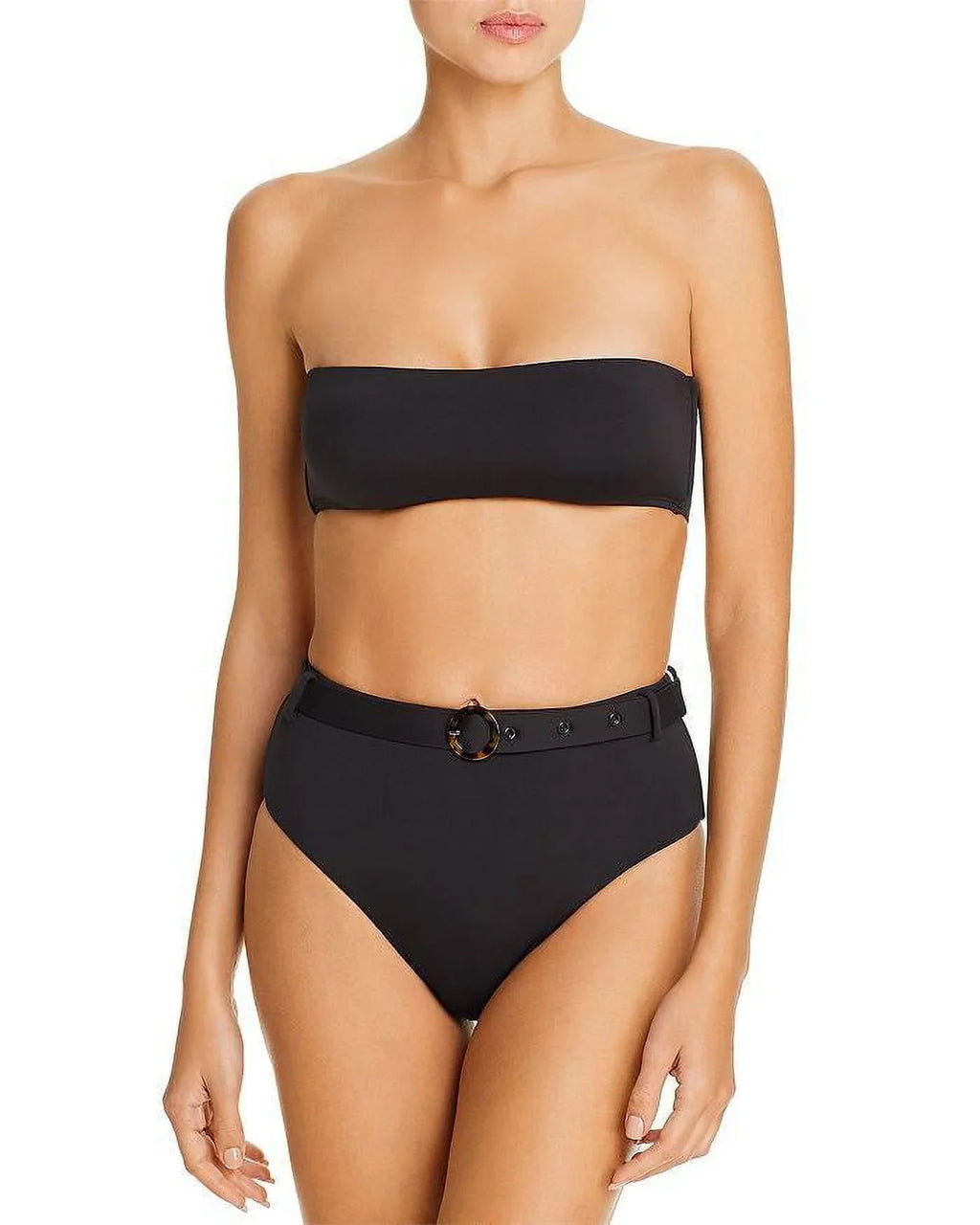 Large Swim Bikini BLACK Aqua High-Waist US Bottom, Belted