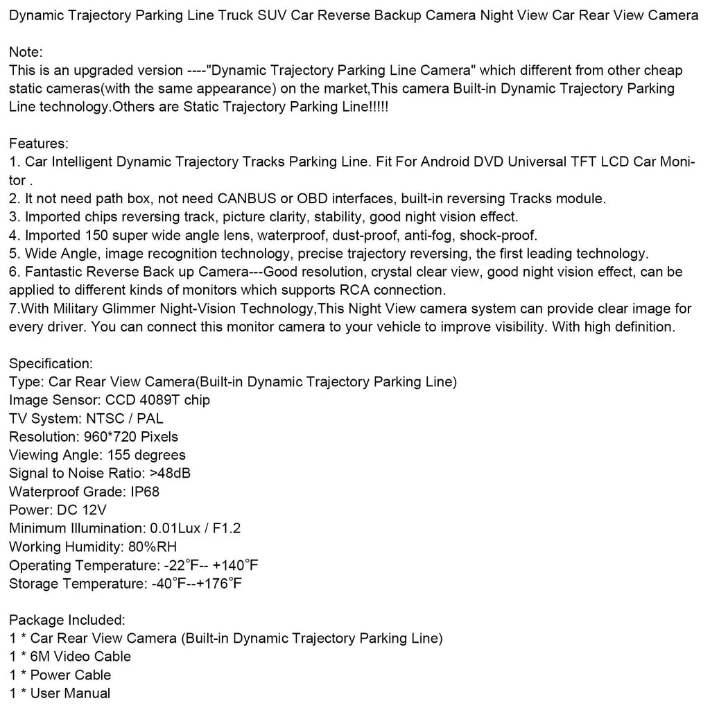 Truck Reverse Trajectory Line Camera Parking View Dynamic Night SUV Rear Car