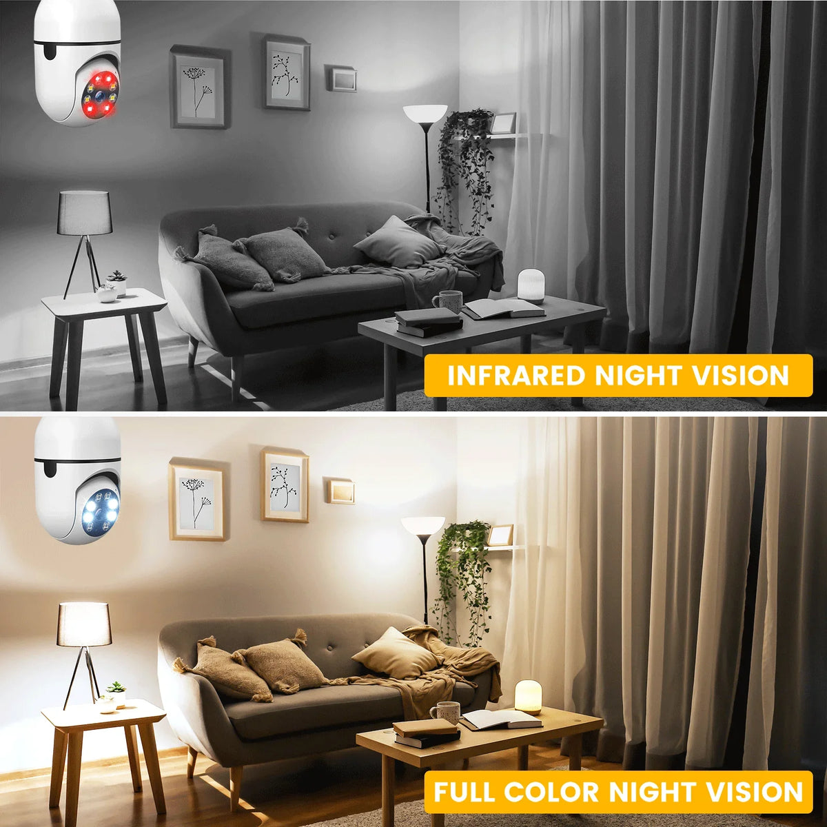 TOGUARD Camera (2PCS) Outdoor, Dome Remote 2.4G Light Night Camera with 1080P Detection Access 2-Way Security Wireless Bulb Wifi 360° E27 Motion Camera IP Vision Color Audio